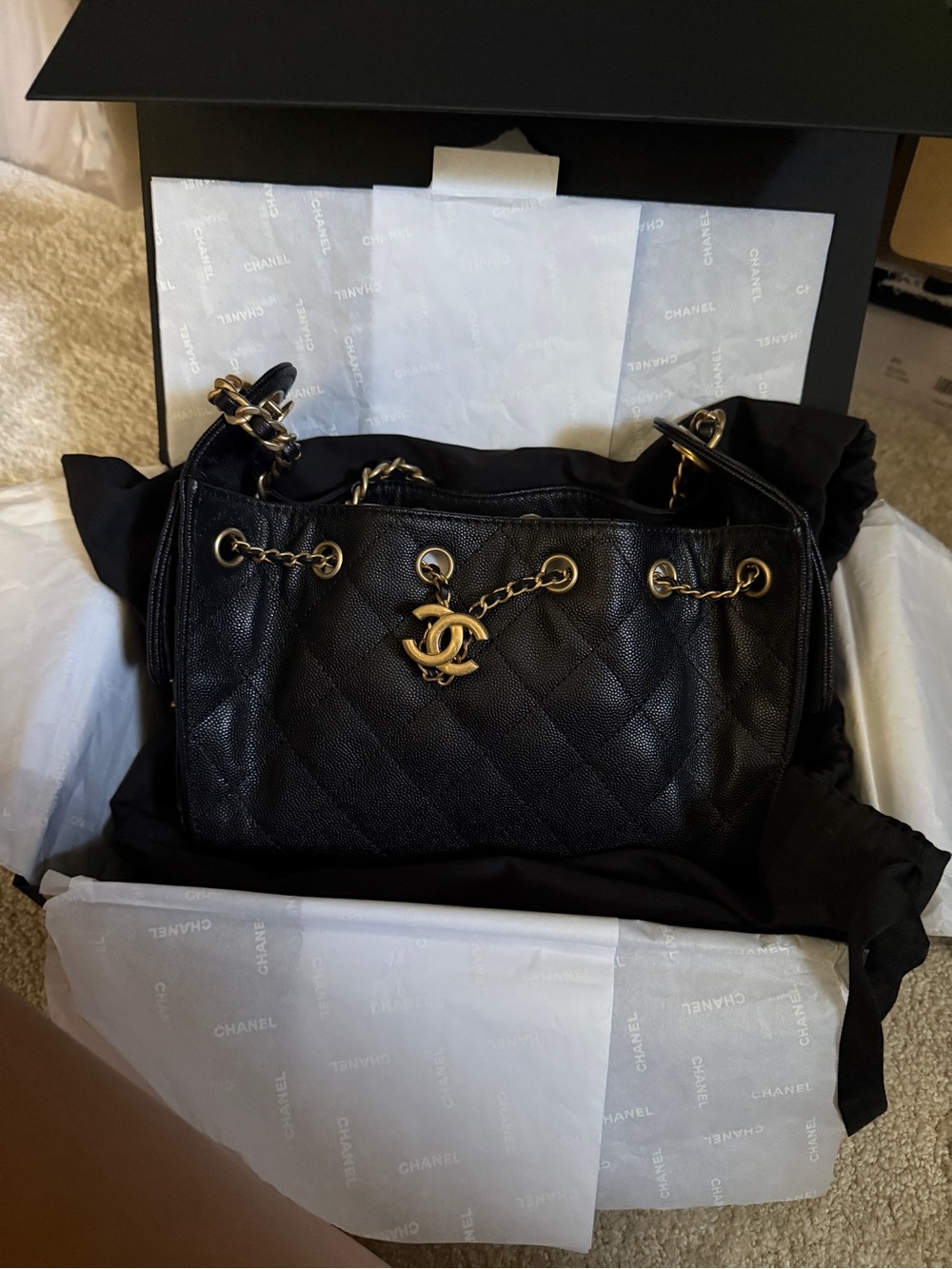 Chanel 25 Black Quilted Leather Caviar Shoulder Bag